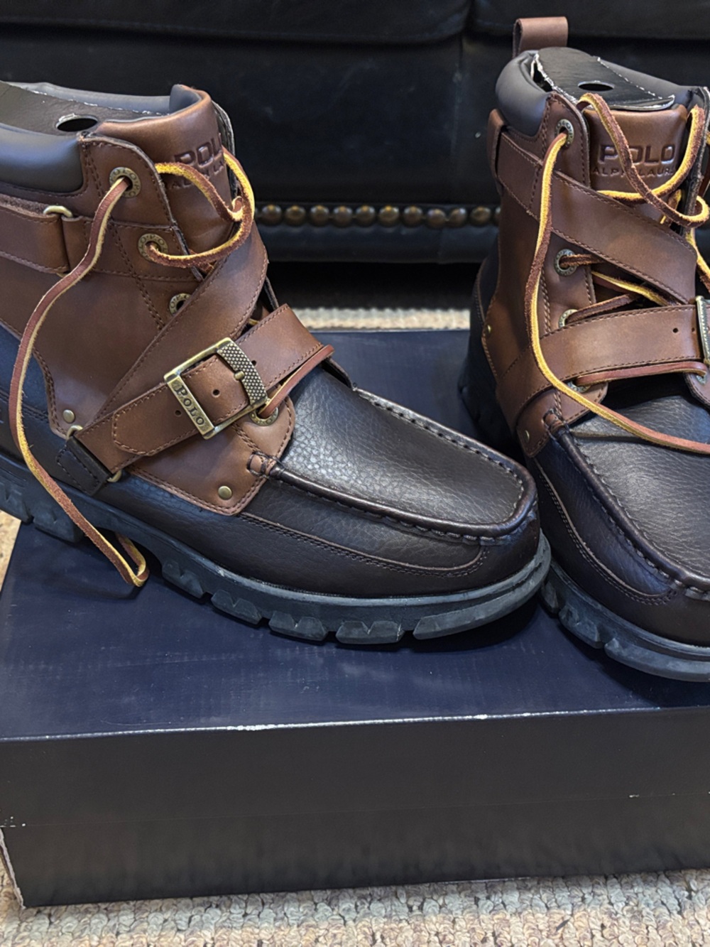 Polo by Ralph Lauren Brown and Dark Brown Leather Lace-Up Strap Boots
